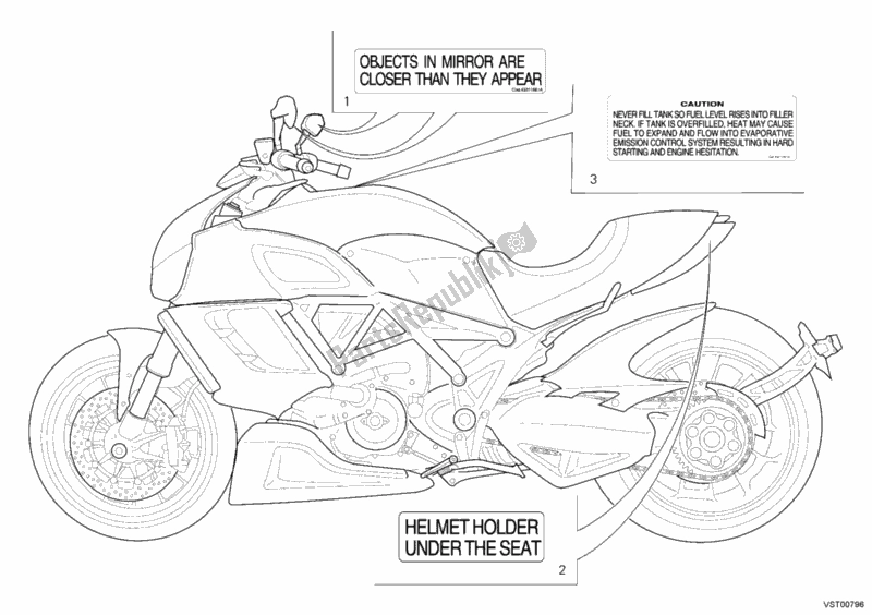 Todas as partes de Rótulos De Avisos do Ducati Diavel Carbon USA 1200 2012